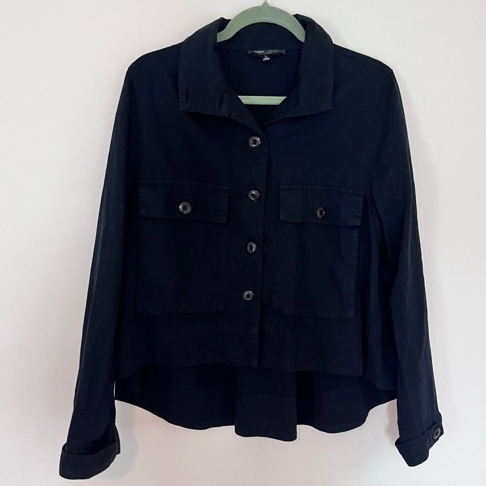 Romeo & Juliet Couture Black Army Cotton Tencel Woven Hi-low Utility Jacket